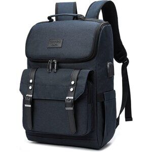 YALUNDISI Vintage Backpack Travel navy blue Laptop bag with USB Charging Port.